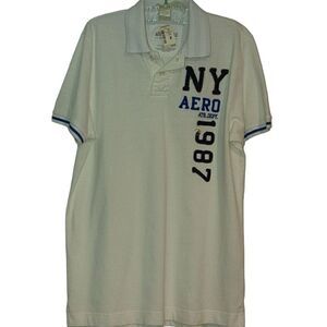 *NEW* Aeropostale men's size large white polo style short sleeve shirt 1987 NY